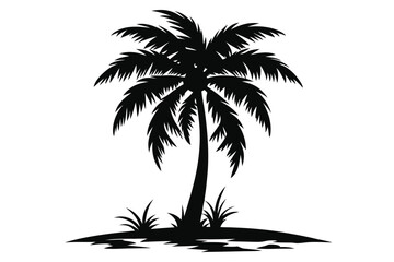 Obraz premium Tropical Palm Tree Silhouette with Lush Leaves and Ground Cover 