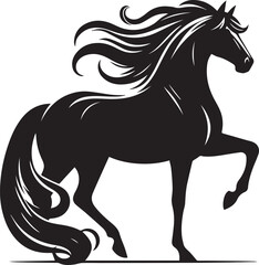 Black horse silhouette vector illustration showing a running stallion with flowing mane and tail