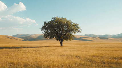 Serene Single Tree Landscape Background