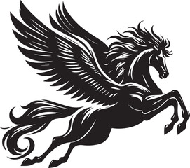 Black horse silhouette vector illustration showing a running stallion with flowing mane and tail