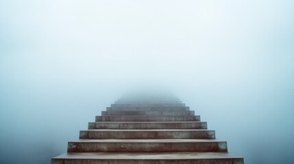 Concrete steps ascend into thick fog, creating an ethereal path that vanishes into the unknown.