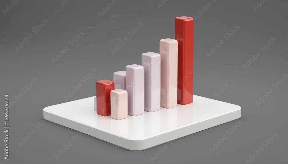 Poster 3d red and white bar graph showing upward trend on gray background