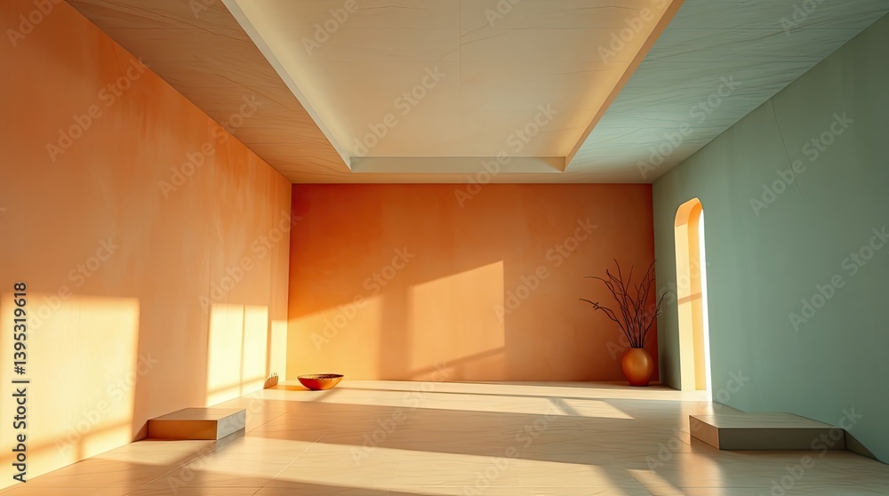 Poster a modern minimal interior space with unique color combinations
