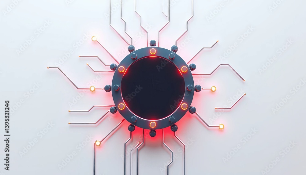 Poster abstract circular technology design featuring red lights and gray circuit board
