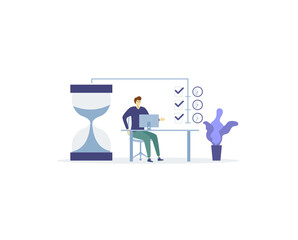 png time management business concept illustration flat team web project plan clock job banner design infographic manager character office strategy success organisation schedule workday hours control 