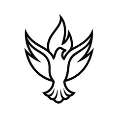 Simple Outline of a Dove with Three Flames Beneath