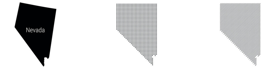 Nevada silhouette map and two patterns of dots and slanted lines. Flat vector illustration isolated on white
