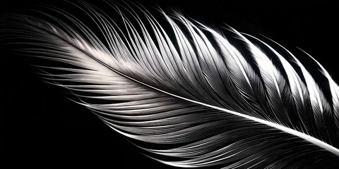 Fototapeta premium Stunning close-up of a delicate feather showcasing intricate textures and details against a dark background feather, texture, detail, nature, delicate, pattern, dark, background, beauty,