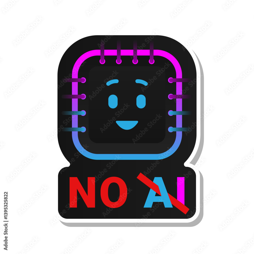 Aufkleber artificial intelligence sticker icon with the text no ai and chip character