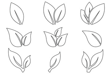 set of leaf icon . leaf icon with outline style. flat style design. environment and nature eco sign. ecology nature element. 