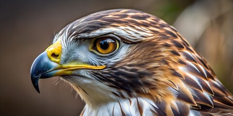 Obraz premium Close-up of a hawk displaying intricate speckles and vibrant colors in its feathers , hawk, speckled, feathers, golden, eye, wildlife, bird, nature, predator, close, view, avian, details, 