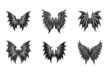 Fire and Light Wings Vector Set – Red-hot demon wings and glowing angel feathers in one dynamic set for RPGs, tattoos, and fantasy visuals.