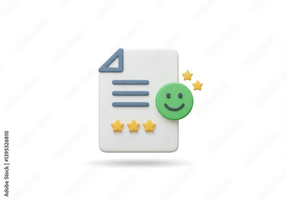 Poster document with stars and a smiling face icon isolated on white background