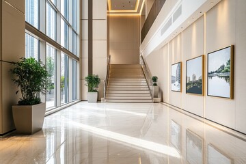 Modern Lobby with Staircase and Art