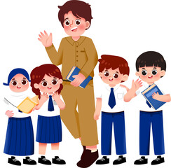 Fototapeta premium Joyful Children in Traditional Islamic Ihram Garments, Saluting