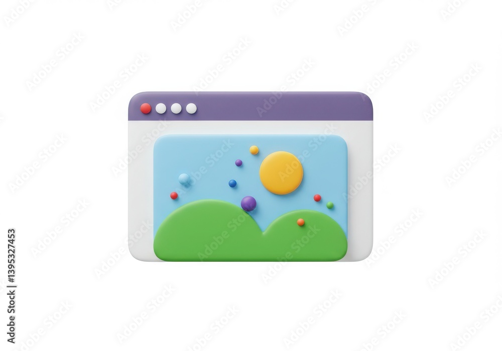 Aufkleber graphic of a window with a landscape and dots inside it isolated on white background