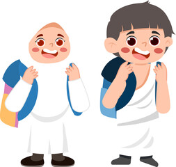 Joyful Child in White Robe, Hands on Head