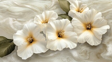 Beautiful white flowers blooming with soft gold centers and subtle leaves