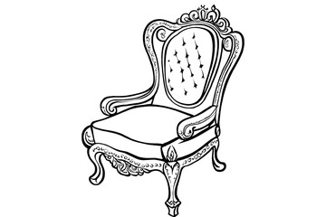 Luxury Royal Armchair in Elegant Baroque Interior on a transparent background
