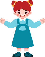 Joyful Girl in Teal Jumper and Pigtails, Cheerful Illustration