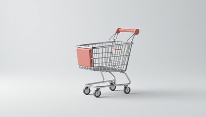 Low Poly Shopping Cart With Red Accents On White Background