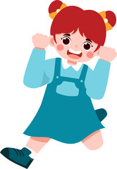 Joyful Girl in Teal Jumper Running with Upraised Fists