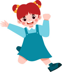 Joyful Girl in Teal Jumper Leaping with Raised Hands