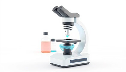 Microscope With Sample And Vial On White Background