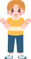 Young Boy in Yellow Shirt, Expressive Pose, Cartoon Illustration