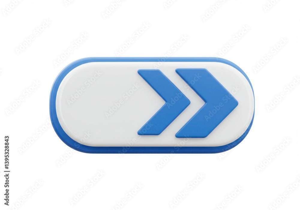 Poster a forward button with blue arrows isolated on white background