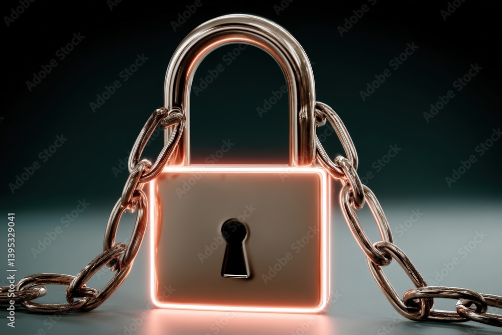 Poster secure padlock with chains on a gradient background.