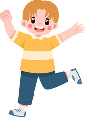 Obraz premium Joyful Boy in Yellow Shirt Dynamically Posing