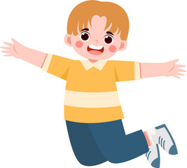 Obraz premium Joyful Boy in Yellow Shirt Leaping with Open Arms