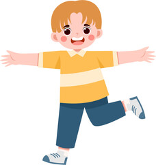 Joyful Boy in Yellow Polo Shirt, Open Arms, Dynamic Pose