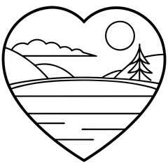Sunset Over a Romantic Heart Lake - Fine Line Art