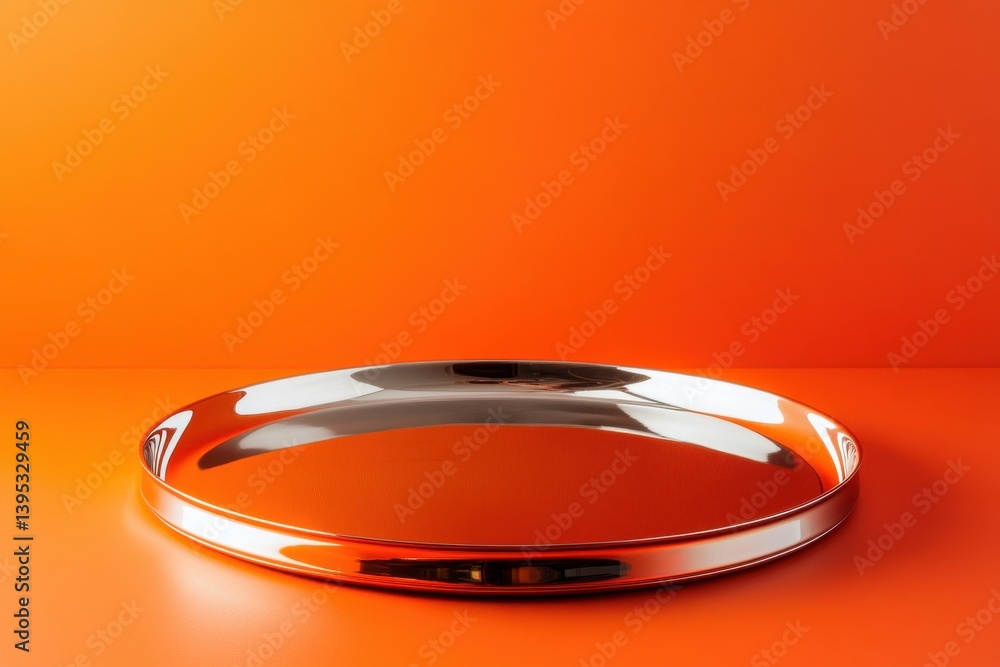 Poster Reflective serving tray on an orange background showcasing modern design elements and simplicity in decor