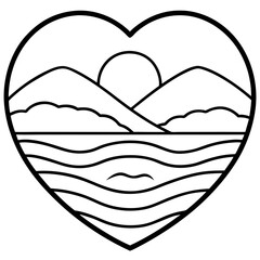 Sunset Over a Romantic Heart Lake - Fine Line Art