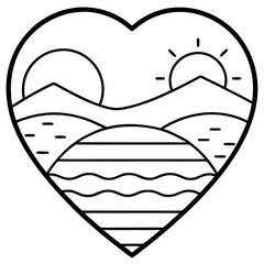 Sunset Over a Romantic Heart Lake - Fine Line Art