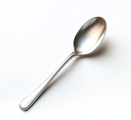 Single silver spoon on white background