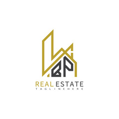 initial monogram logo for real estate With building and home shape creative design.
