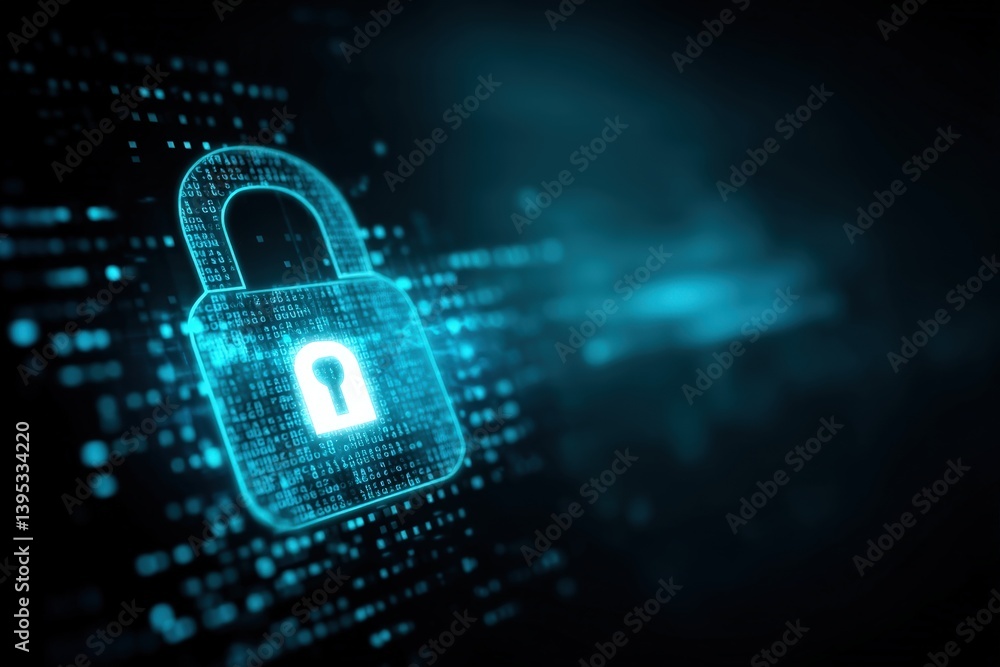 Poster digital padlock symbolizing cybersecurity and data protection.