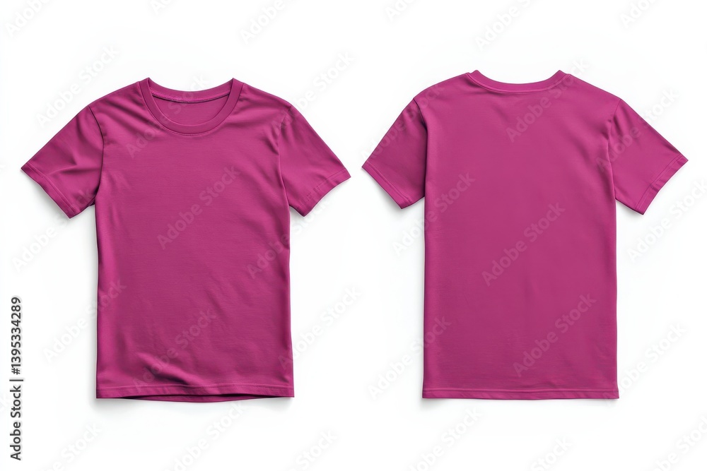 Poster Bright magenta t-shirt displayed from front and back with a clean, minimalistic design and no logos in a neutral setting