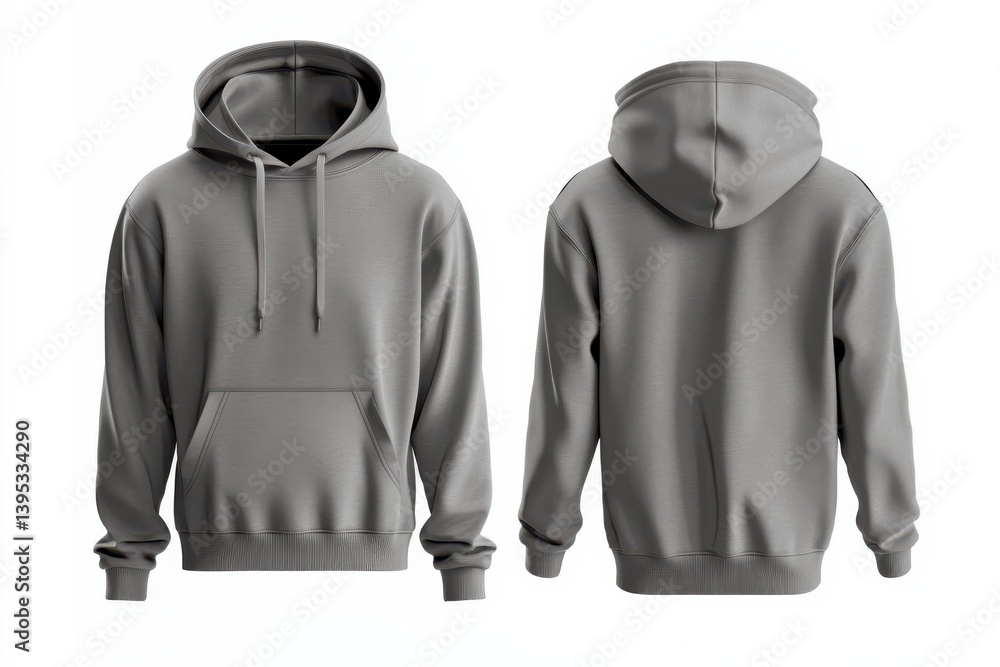 Aufkleber grey hoodie displayed from front and back showcasing modern design and casual style for everyday wea