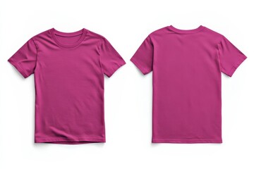 Bright magenta t-shirt displayed from front and back with a clean, minimalistic design and no logos in a neutral setting