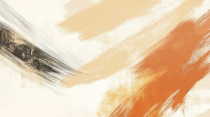 Abstract paint strokes in warm tones of beige, peach, and terracotta, with dark gray accents.