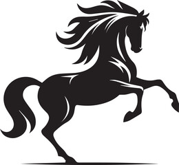 Black horse silhouette vector illustration showing a running stallion with flowing mane and tail