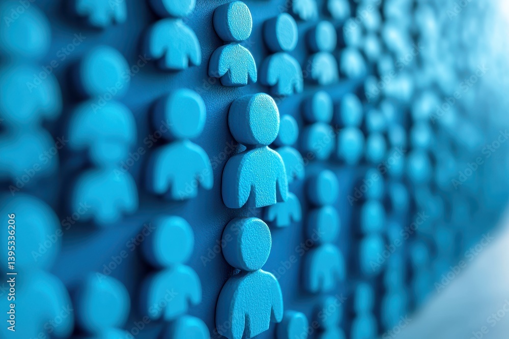 Poster blue figures representing community and connection on a textured background for social and business 