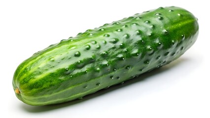 Close-Up of a Fresh Cucumber with Smooth Texture and Vibrant Color Isolated on White Background

