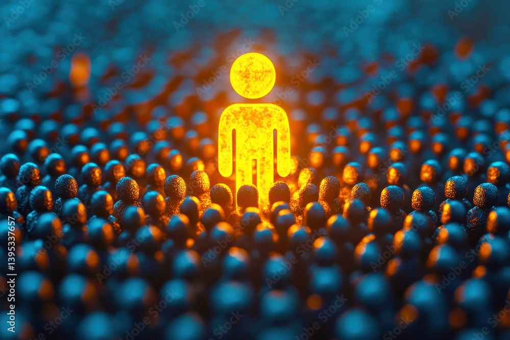 Poster abstract representation of individuality amidst a crowd, symbolizing the concept of standing out and