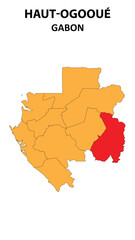 Haut-Ogooué Map is highlighted on the Gabon with detailed state and region outlines.